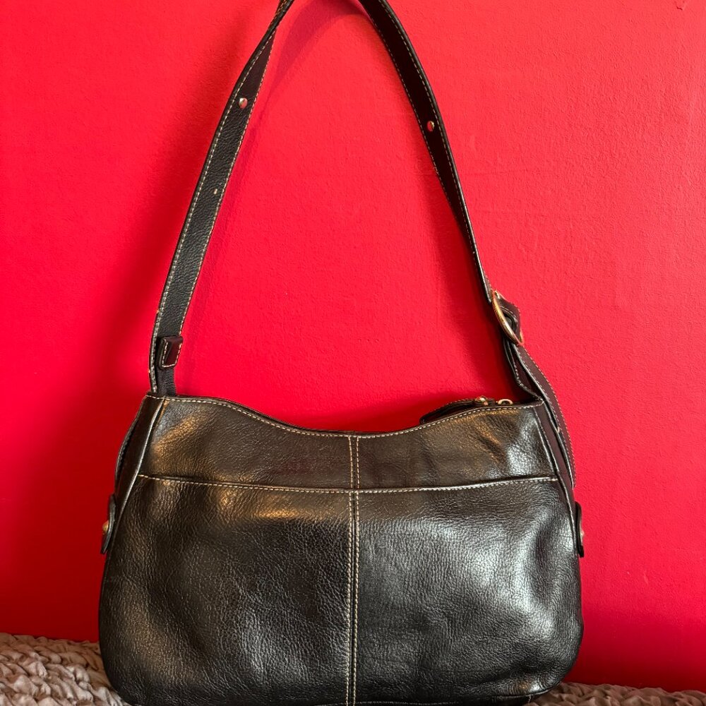 Etienne Aigner Black Leather Shoulder Bag / 3 Compartments - Picture 4 of 7